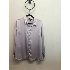 Express Women’s Portofino Shirt XL – Light Gray Button-Up Blouse Classic Fit